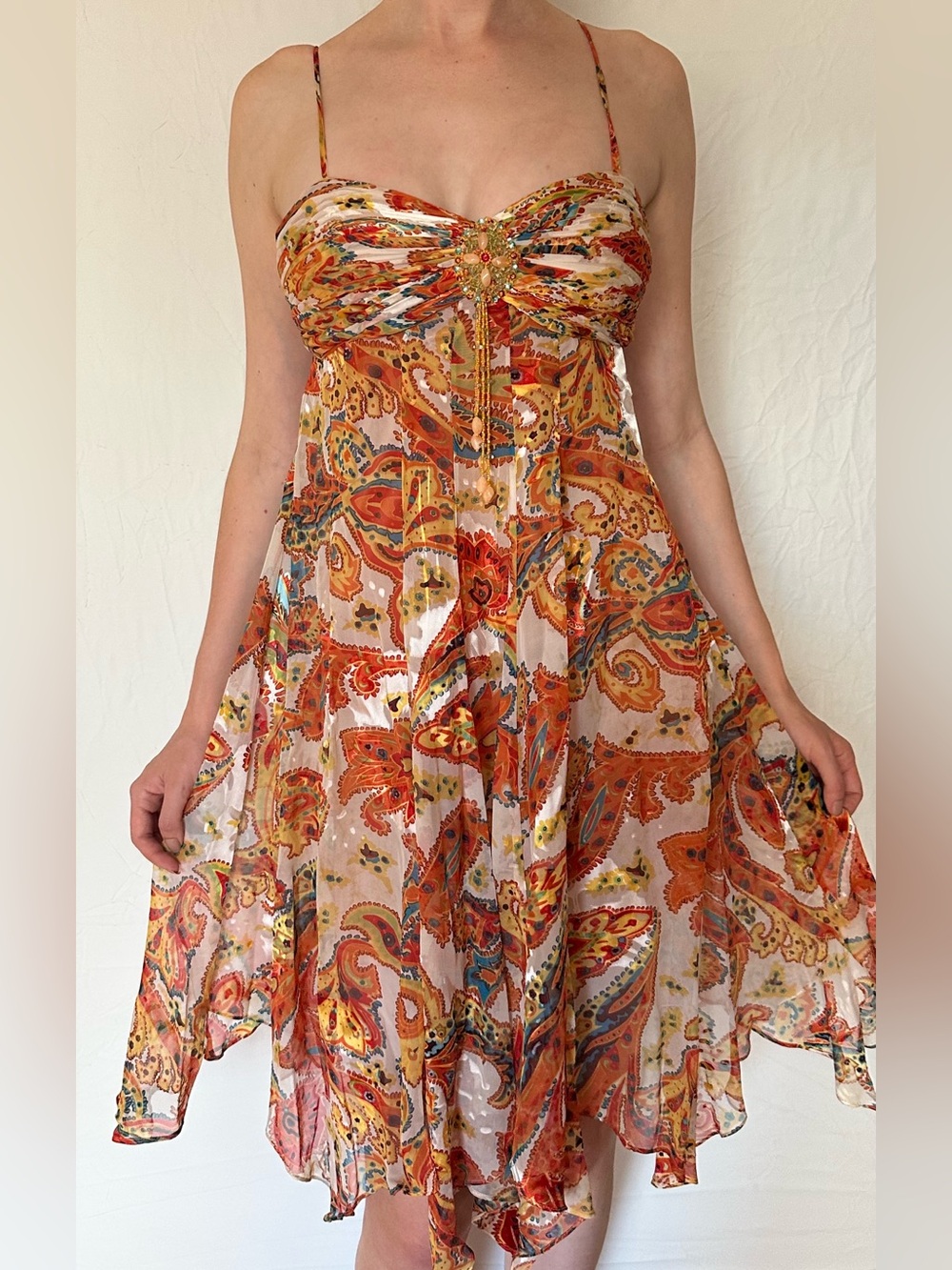 Women's Orange Paisley Spaghetti Strap Sundress